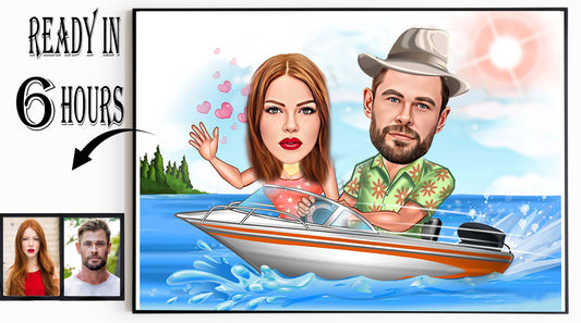 Personalized Couple Boat Ride ring Cartoon, Couple Caricature from Photo, Couple Gift for Anniversary, Couple Portrait, Couple Cartoon Drawing, Anniversary Gift