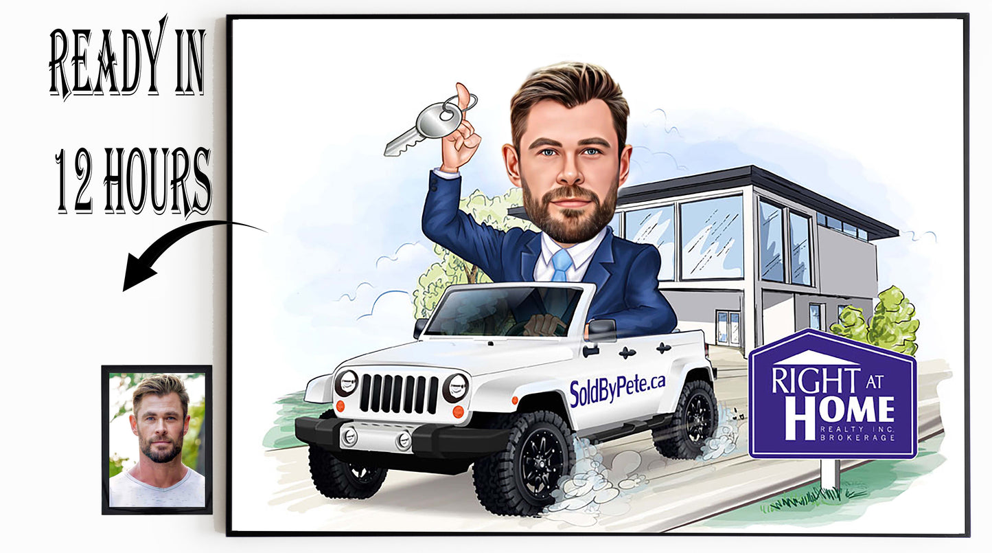 Custom Realtor Cartoon Portrait, Super Realtor Caricature, Gift for Male Realtor, Funny Realtor Caricature from Photo