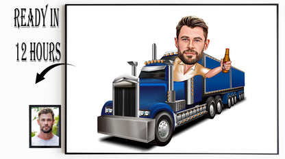 Truck Driver Gift, Personalized Truck Driver Caricature, Custom Caricature from Photo, Custom Trucker Cartoon, Trucker Cartoon Portrait