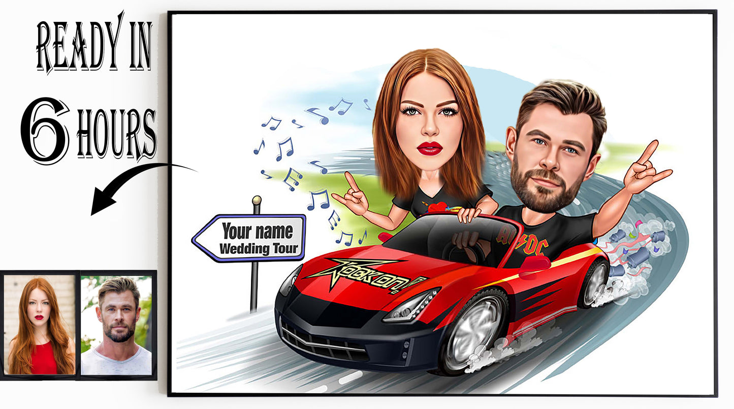 Custom Couple Cartoon Portrait, Couple Portrait, Couple Gift, Couple Caricature, Family Portrait, Custom Caricature, Anniversary Gift