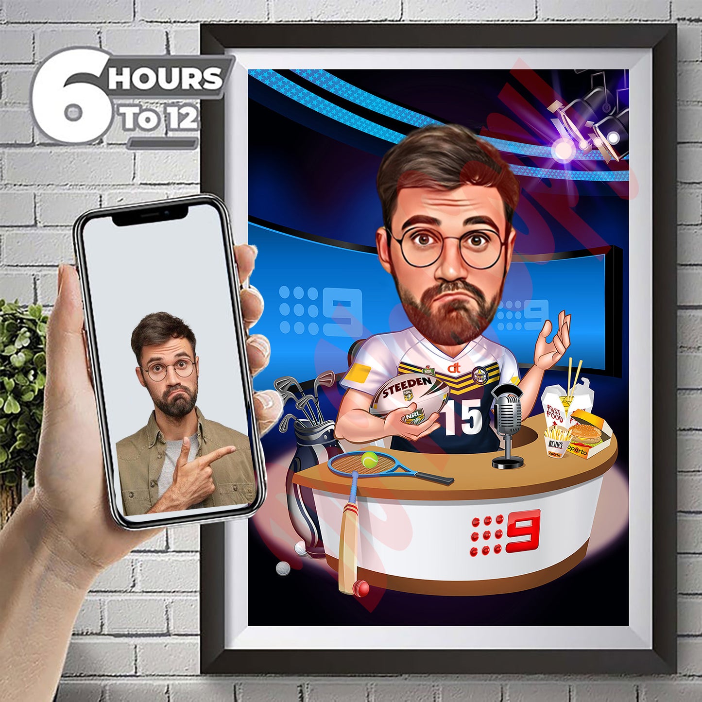 Radio Speaker Digital Cartoon Portrait, Birthday Gift For Radio Presenter, Caricature Broadcaster Logo, Christmas Gift ideas For Podcaster