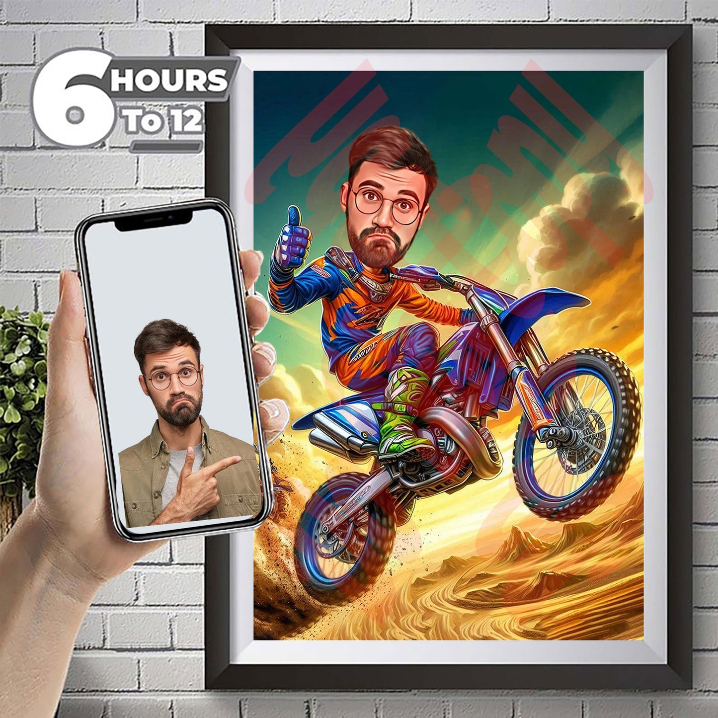 Custom Motocross Cartoon Portrait, Motocross Portrait, Gift for Motorcyclist, Motocross Caricature, Caricature from Photo, Motocross Drawing