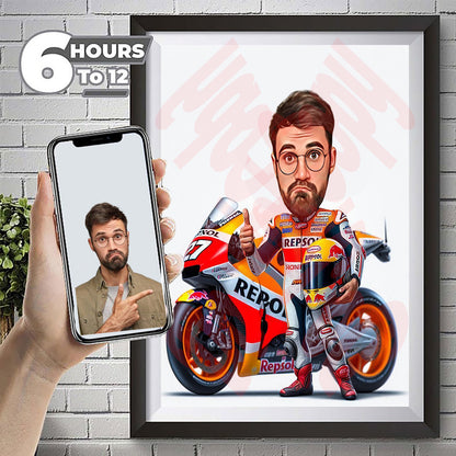 CUSTOM Biker Caricature Super dad Portrait Unique Gift For Dad FATHERS DAY Caricature Gift For Bike Lover Cartoon Drawing From Photo