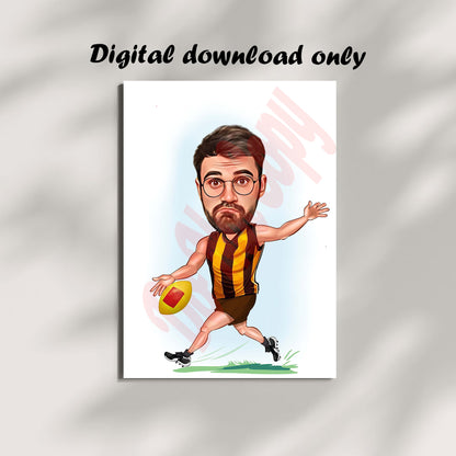 Australia Football Hawthorn AFL Player Gift, Hawthorn Football Player Caricature Drawing From Photo, Gift For Sports Australia Football Caricature Portrait