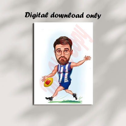 Australia Football North Melbourne AFL Player Gift, North Melbourne Football Player Caricature Drawing From Photo, Gift For Sports Australia Football Caricature Portrait