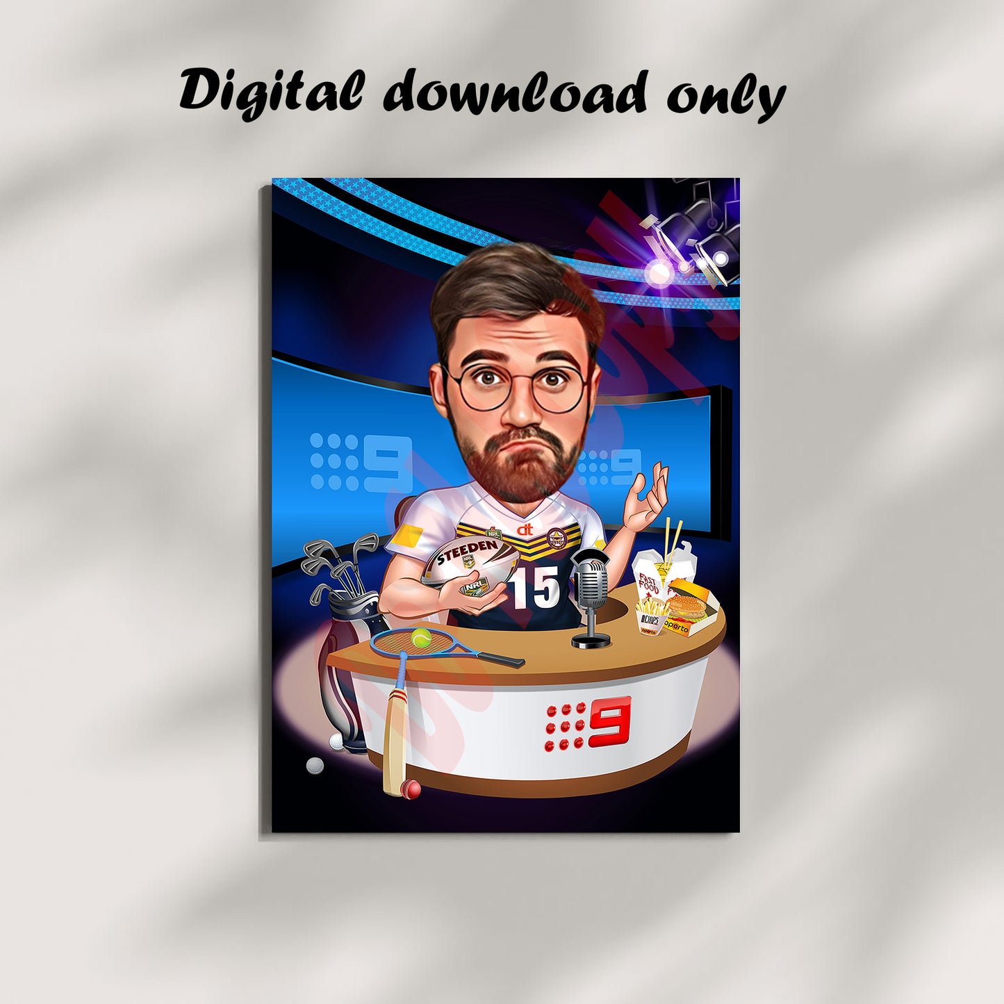 Radio Speaker Digital Cartoon Portrait, Birthday Gift For Radio Presenter, Caricature Broadcaster Logo, Christmas Gift ideas For Podcaster