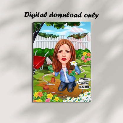 Personalised Gardening Cartoon Portrait, Custom Gardener Caricature Drawing, Funny Caricature, Gift for Her, horticulture, horticultural,