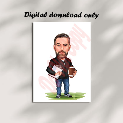 American Football Trainer Coach Gift, Caricature Portrait from Photo, American Football Coach Gift, Rugby Coach Custom Photo Gift From Team