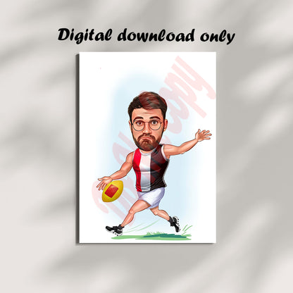 Australia Football St Kilda AFL Player Gift, St Kilda Football Player Caricature Drawing From Photo, Gift For Sports Australia Football Caricature Portrait