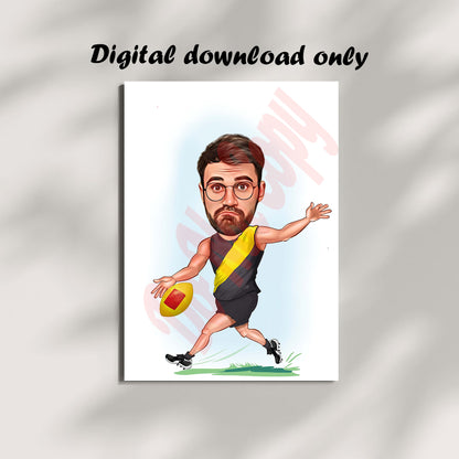 Australia Football Richmond Tigers AFL Player Gift, Richmond Tigers Football Player Caricature Drawing From Photo, Gift For Sports Australia Football Caricature Portrait