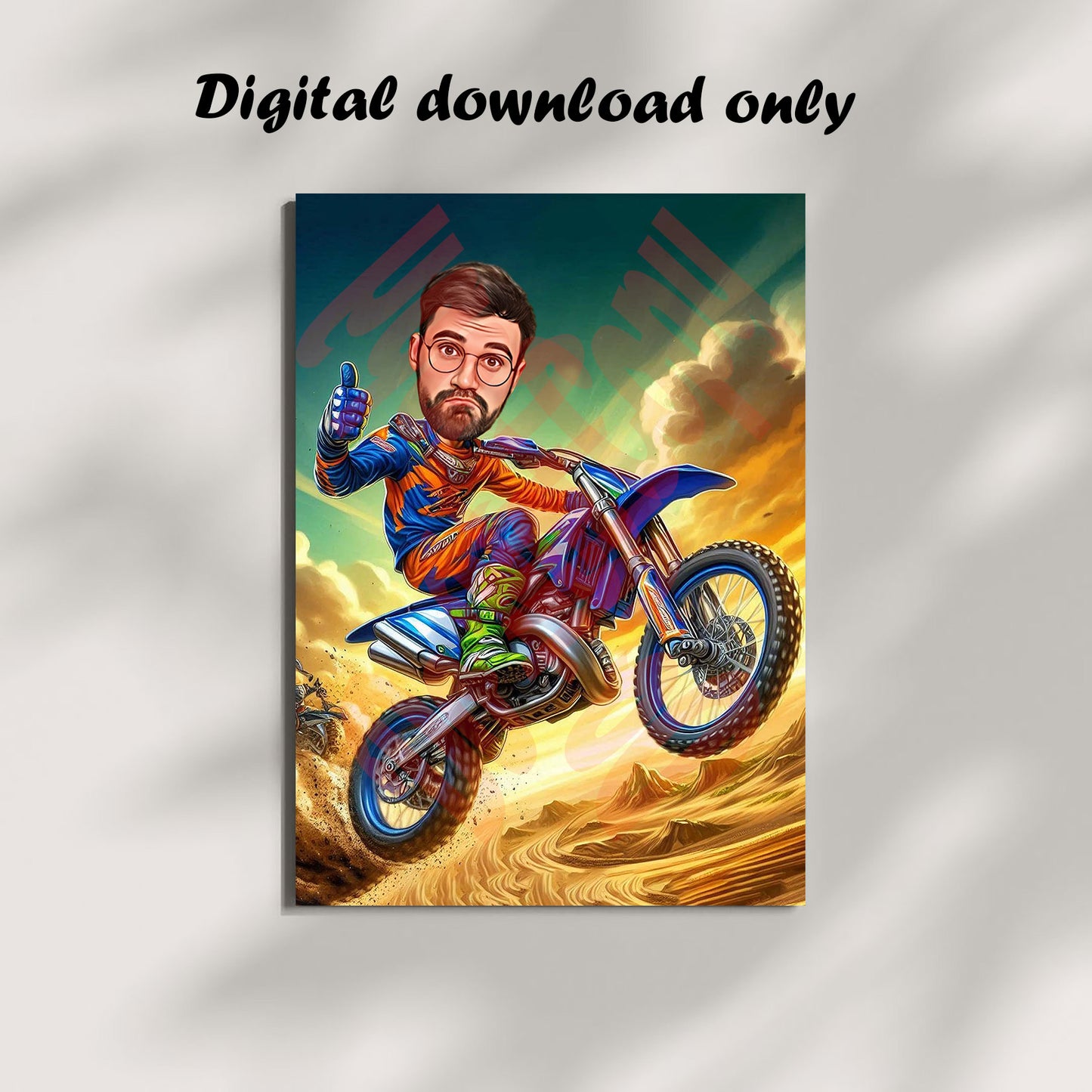 Custom Motocross Cartoon Portrait, Motocross Portrait, Gift for Motorcyclist, Motocross Caricature, Caricature from Photo, Motocross Drawing