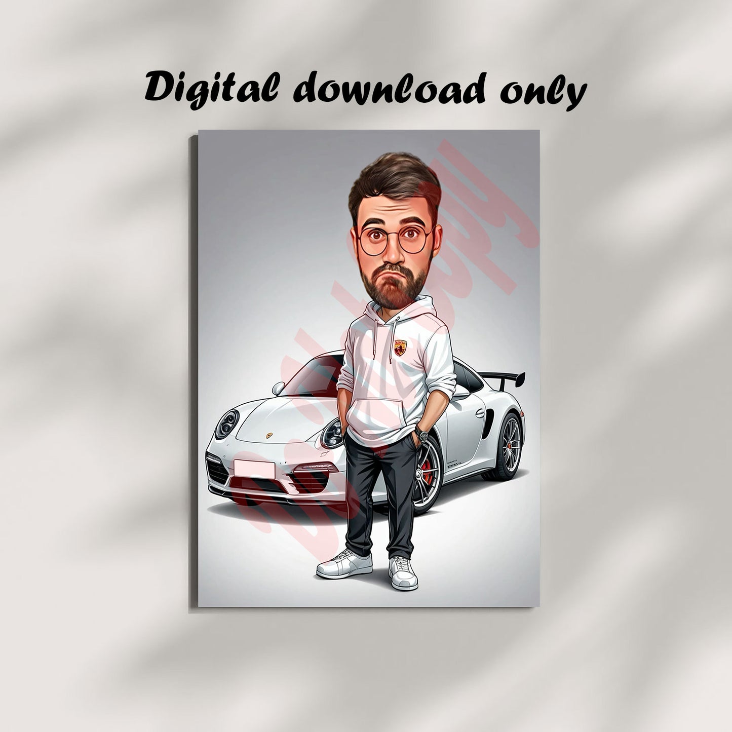 Car Lover Gift for Men, Male Car Lover Caricature from Photo, Car Lover Wall Art, Funny Car Lover Portrait, Custom Car Lover Cartoon Drawing