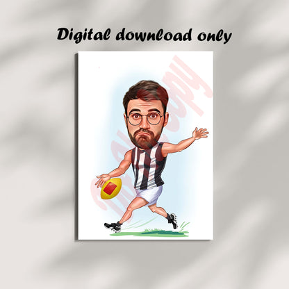 Australia Football Collingwood AFL Player Gift, Collingwood Football Player Caricature Drawing From Photo, Gift For Sports Australia Football Caricature Portrait