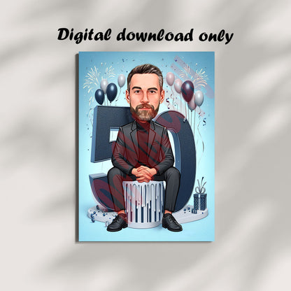 Personalized 50th Birthday Caricature from Photos, Happy Birthday Cartoon Portrait Gift, Happy 50th Birthday, Caricature from photo
