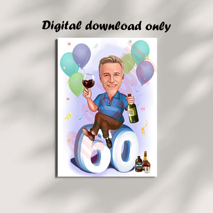 CUSTOM 60th Happy Birthday Celebration Caricature Art Unique Decor Memorable Moments Extra Special with Our Selection Caricature Men Women
