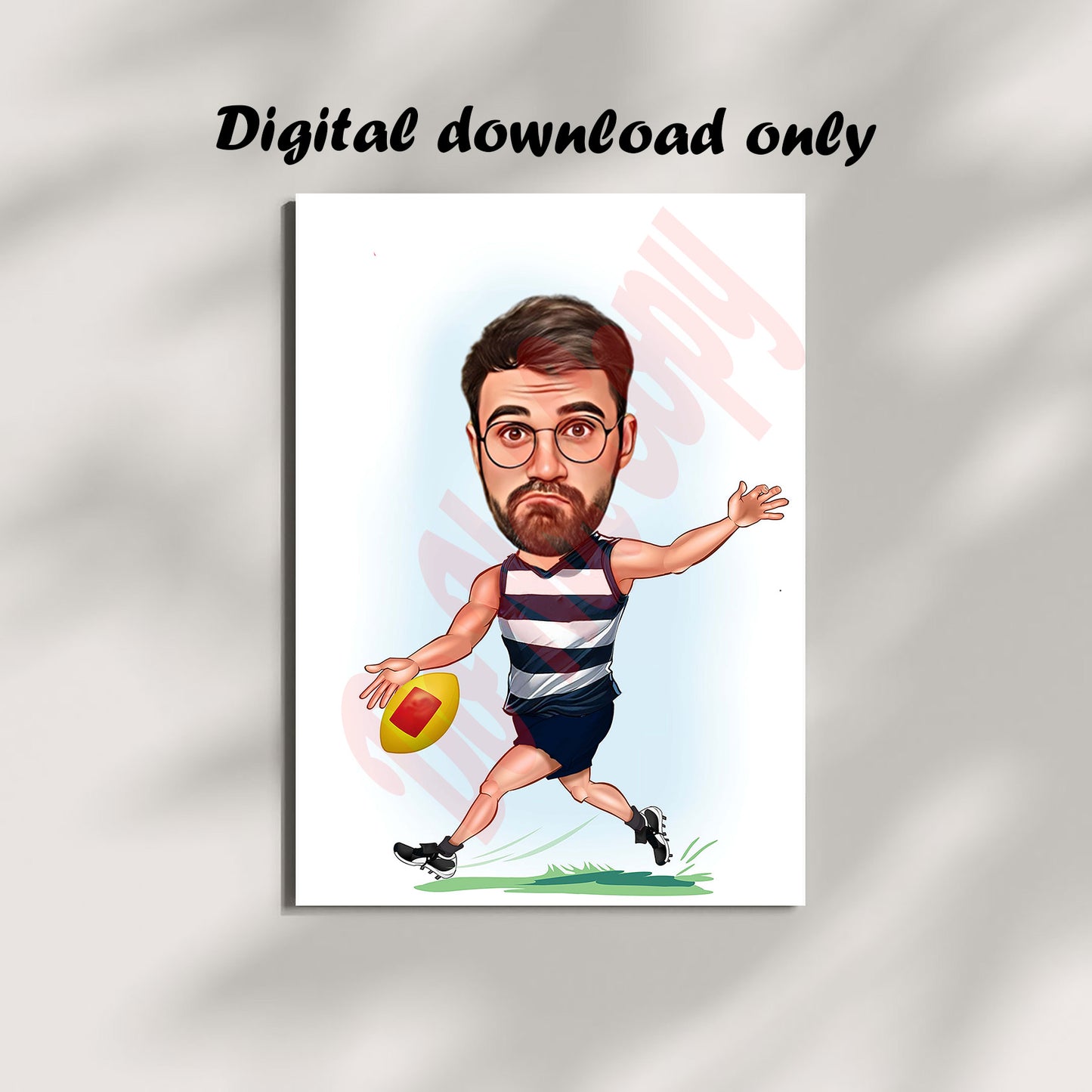 Australia Football Geelong Cats AFL Player Gift, Geelong Cats Football Player Caricature Drawing From Photo, Gift For Sports Australia Football Caricature Portrait