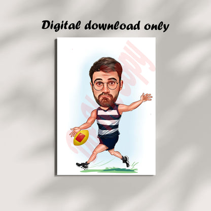 Australia Football Geelong Cats AFL Player Gift, Geelong Cats Football Player Caricature Drawing From Photo, Gift For Sports Australia Football Caricature Portrait