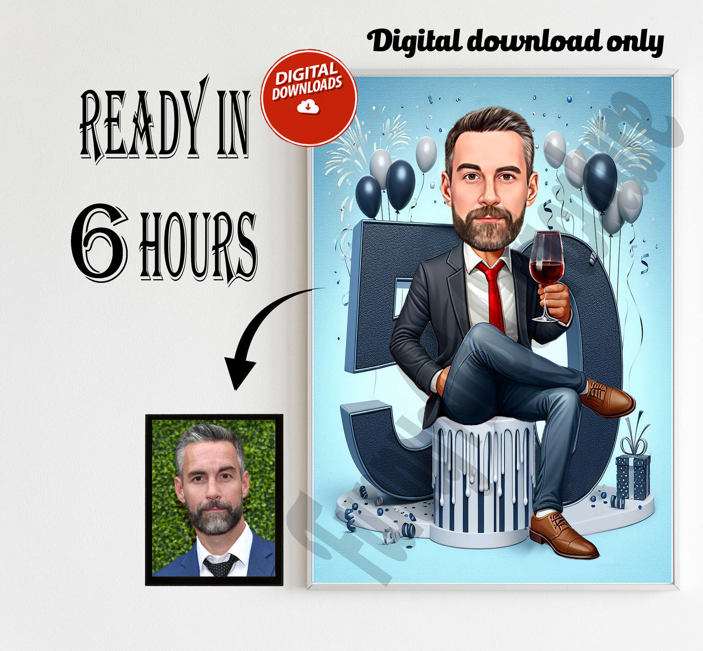 Custom 50th Birthday Caricature from Photos, Happy Birthday Cartoon Portrait Gift, Happy 50th Birthday, Caricature from photo